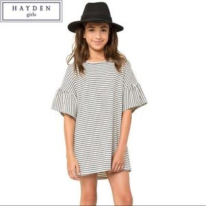 NEW Hayden Los Angeles Girls Ruffle Sleeve Striped T shirt Boho Dress Size 11/12